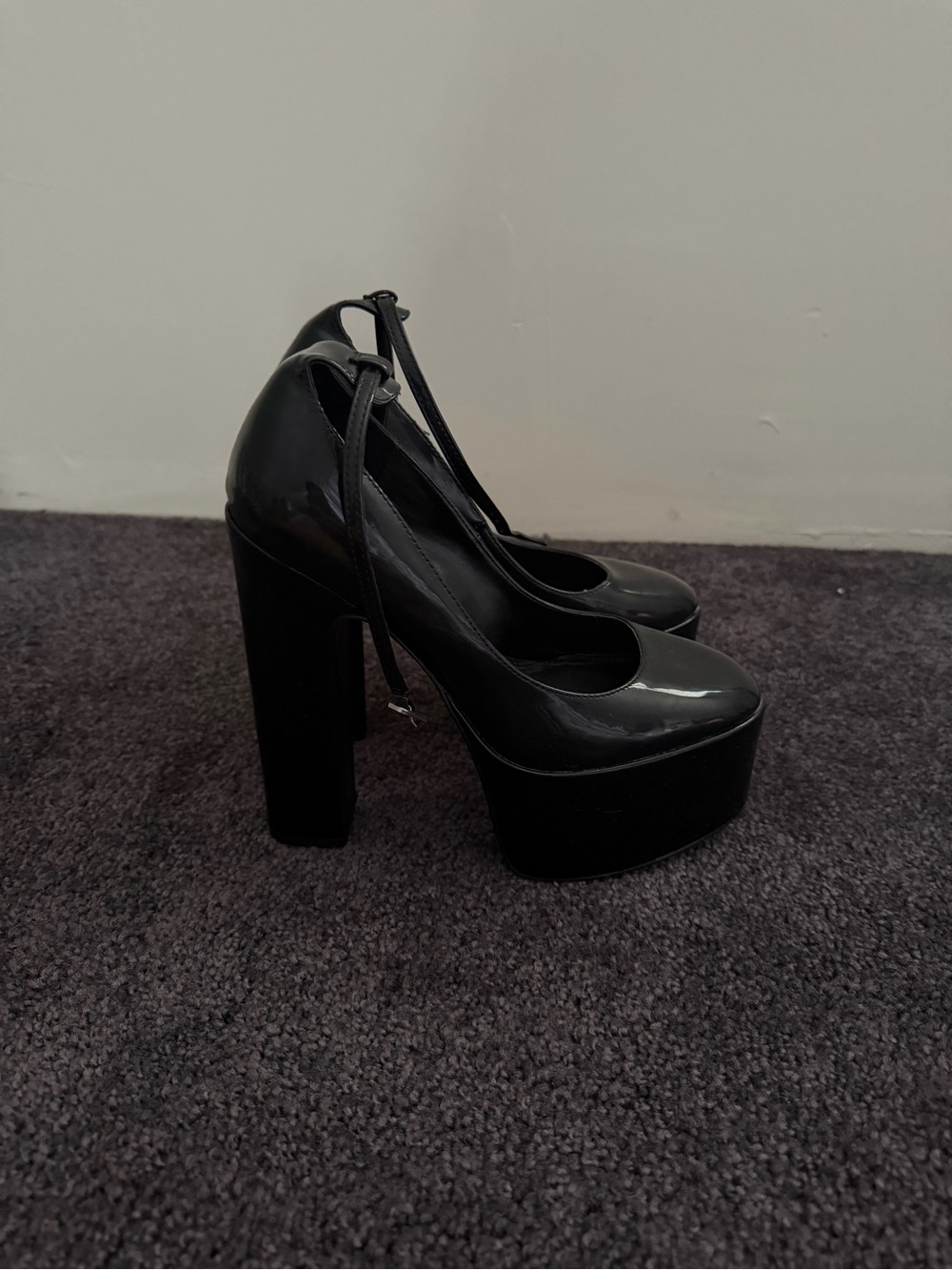 Black Platform Heels with Ankle Strap